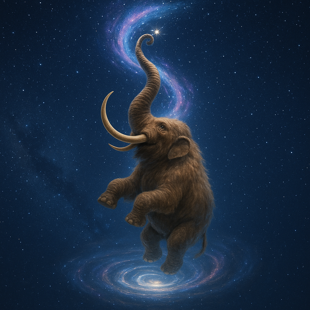Whirly Mammoth artwork showing a mammoth in space